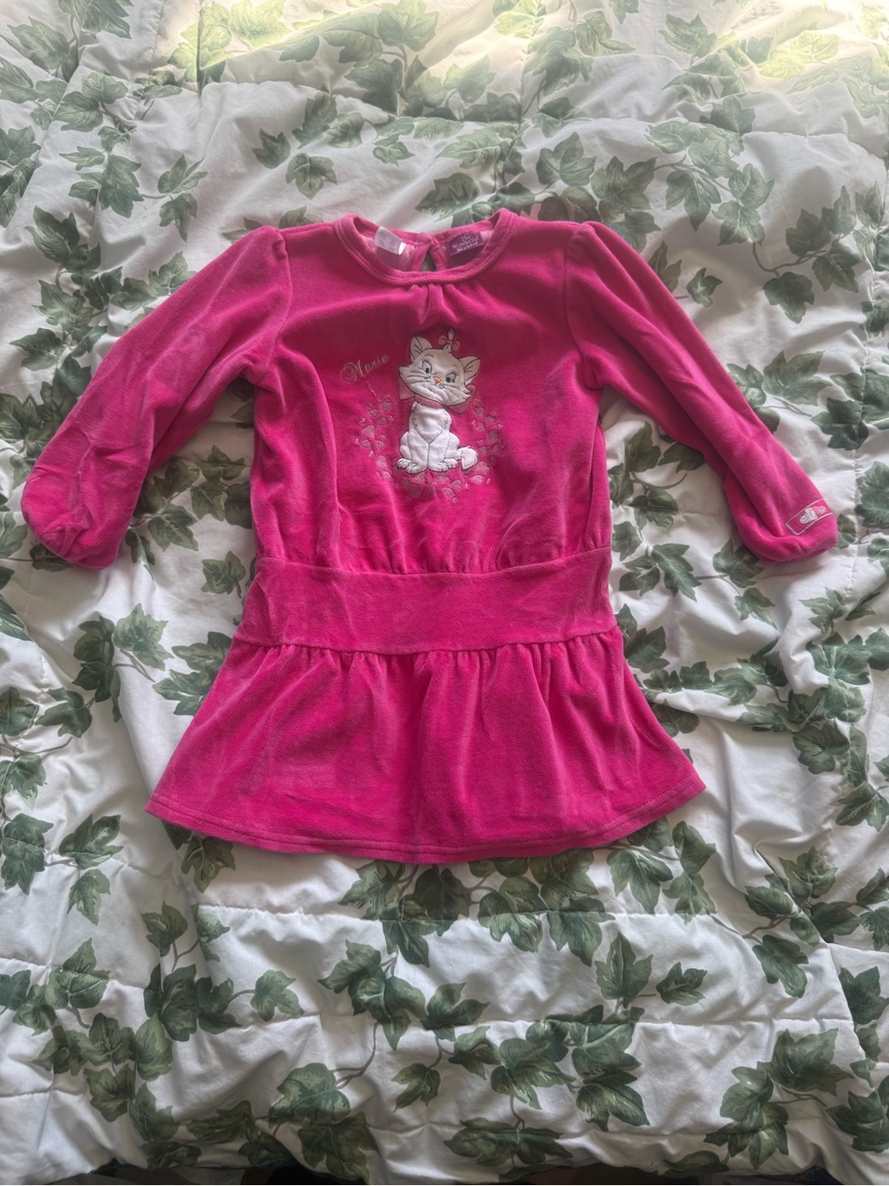 Disney Pink Velour Dress with Marie kitten 🐱 Motif